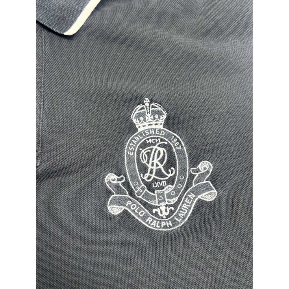 VTG Polo Ralph Lauren Mens Large Black Cream Colorblock Crest Polo Shirt 3 Patch